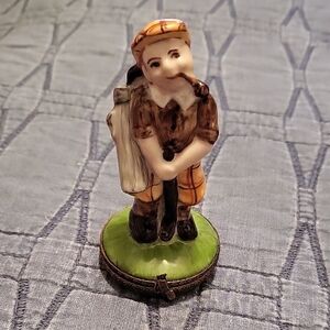 Limoges Golfer Figurine with Green and Brown Accents